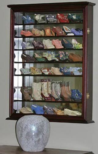 DisplayGifts Large 72 Shot Glass Display Case Cabinet Rack Holder Glass Door Cherry Finish 57.48