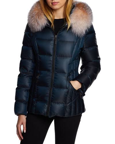 Dawn Levy Nikki Saga Fur Trim Short Down Coat Sapphire